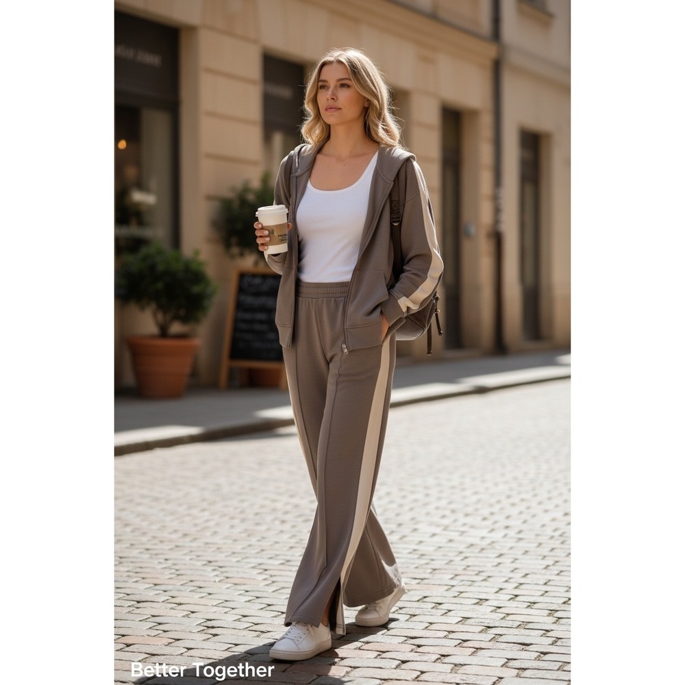 Better Together Taupe Y2K Inspired Track Suit Set L Modal Zip Hoodie Pants